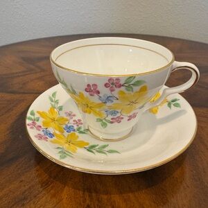 Clare Fine Bone China Floral Teacup and Saucer Set Made In England